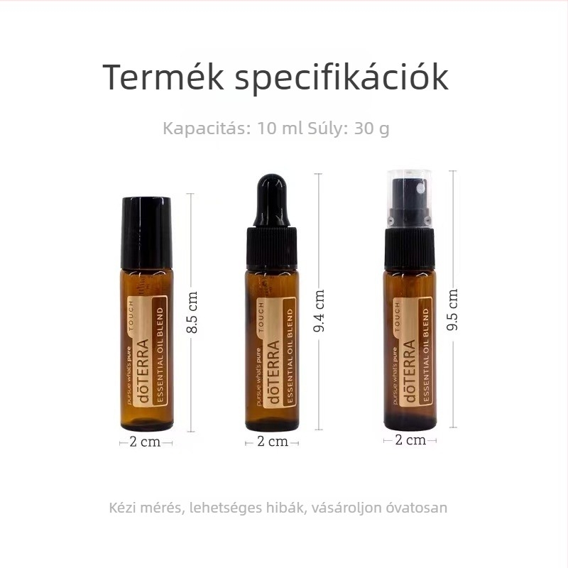 10 ml borostyánbarna üveg illóolaj sprayhez mérőskálával és gördülő golyófejjel