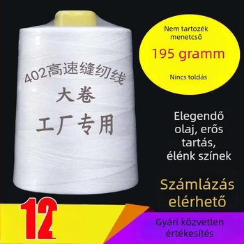 402 varrófonal, nagy tekercs varrógépekhez, poliészter, fekete/fehér, 8000 yard hosszúságú