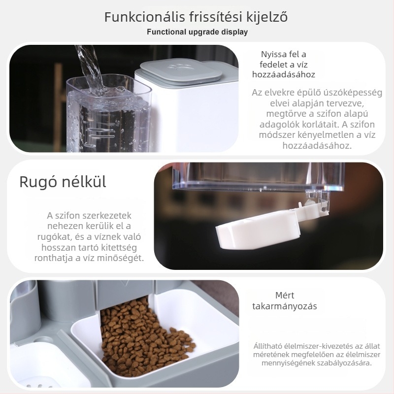 Fedéllel ellátott macska vízforrás, automatikus vízellátás és etetés – mindez egyben, kistestű kutyáknak