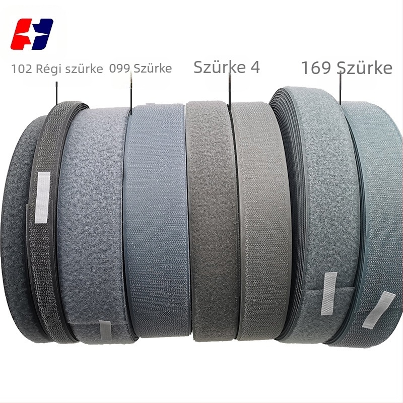 Poliészter Velcro szalag ruházathoz, zárás hook-and-loop, ezüstszürke és sötétszürke, több méret kapható