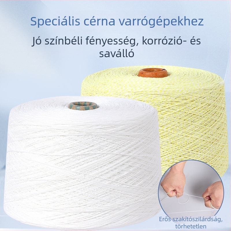Egyedi ipari varrószál poliészterből, 5 kg-os nagy tekercsekben, 3-szálas zárófonnal a szövött zacskók zárásához és a csomagoló gépekhez