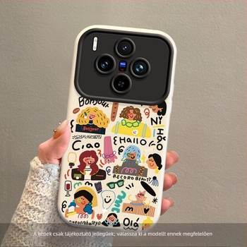Vivo X200 / X100 Pro szilikontok lánccal, Instagram-stílusú, X90 graffiti lány dizájn