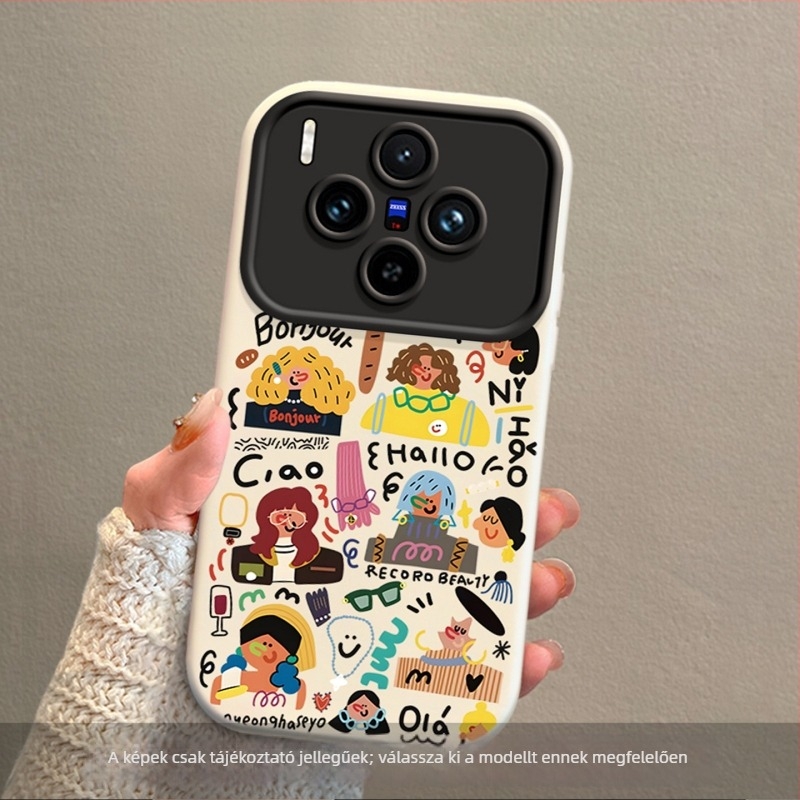 Vivo X200 / X100 Pro szilikontok lánccal, Instagram-stílusú, X90 graffiti lány dizájn