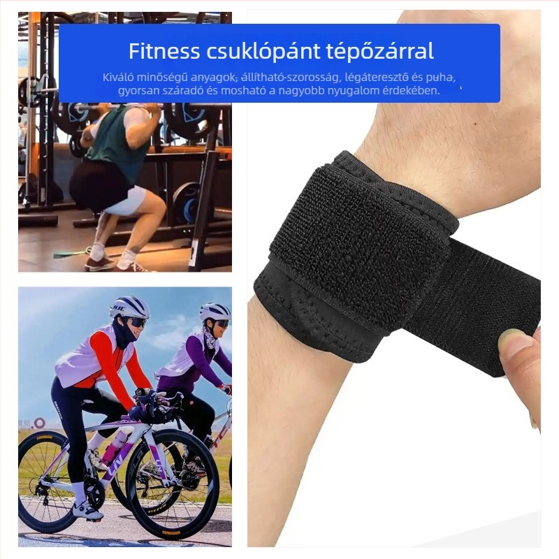 Gyárilag testre szabott fitnesz csuklópánt Velcro-zárással és logónyomtatással, lélegző és állítható.