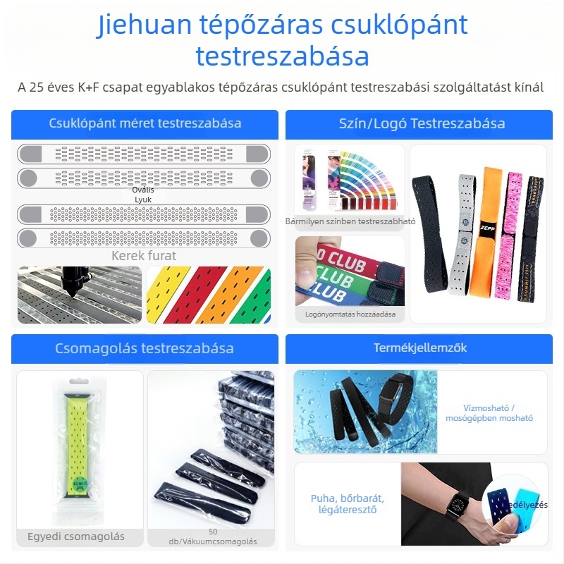 Gyárilag testre szabott fitnesz csuklópánt Velcro-zárással és logónyomtatással, lélegző és állítható.