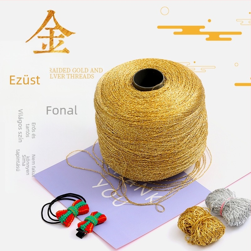 Arany dekoratív fonal DIY kézi horgoláshoz, hajcsat anyagcsomag