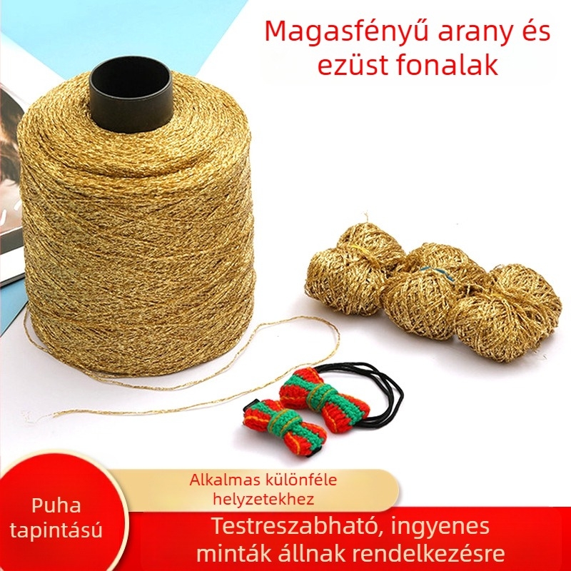 Arany dekoratív fonal DIY kézi horgoláshoz, hajcsat anyagcsomag