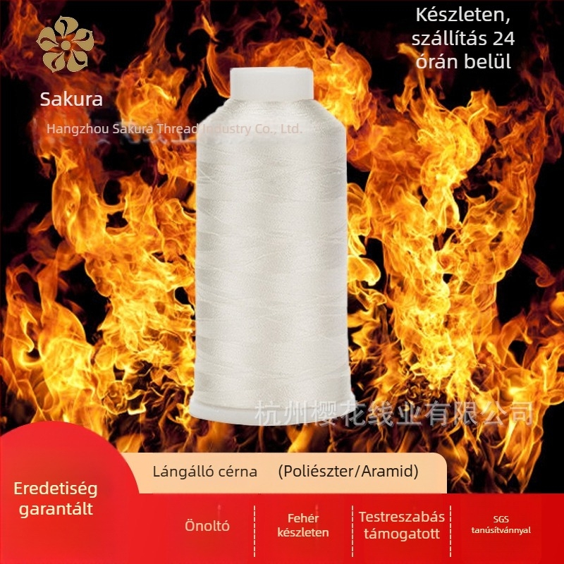 Sakura márkájú tűzálló hímzőfonal, 100D poliészter, aramid összetevővel, önkioltó