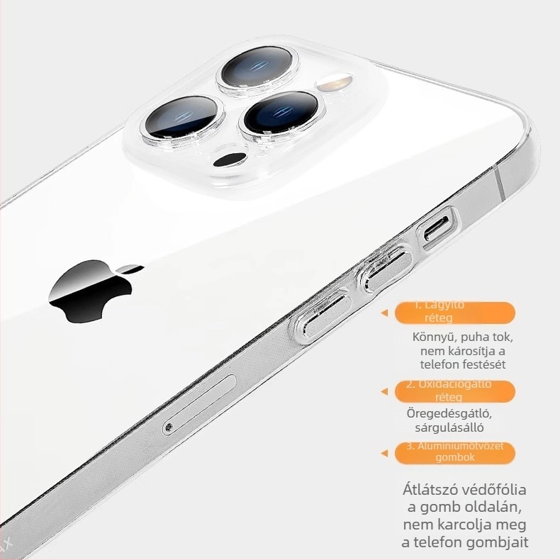 Ultra vékony Bayer puha tok iPhone 17 Pro Max számára — átlátszó TPU borítás precíz fém gomblyukakkal