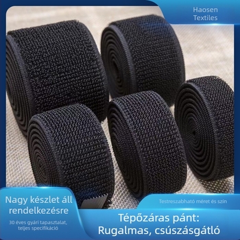 Nylonhatású elasztikus Velcro pánt, fekete, nem húzza a hajat