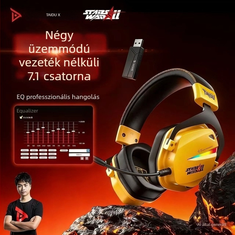 Titanium THS326 Vezeték nélküli gaming fejhallgató, over-ear kialakítású, Bluetooth, Négy üzemmód, 2,4 GHz, hosszú akkumulátoros üzemidő