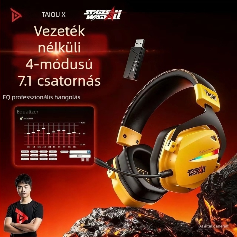 Titanium THS326 Vezeték nélküli gaming fejhallgató, over-ear kialakítású, Bluetooth, Négy üzemmód, 2,4 GHz, hosszú akkumulátoros üzemidő