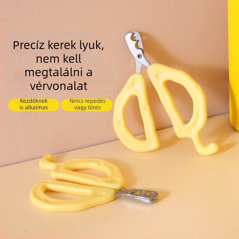 Macska körömvágó olló, rozsdamentes acélból, sajtsárga szín, kezdőknek, vérzés elleni védelem, kör alakú nyílású kialakítás