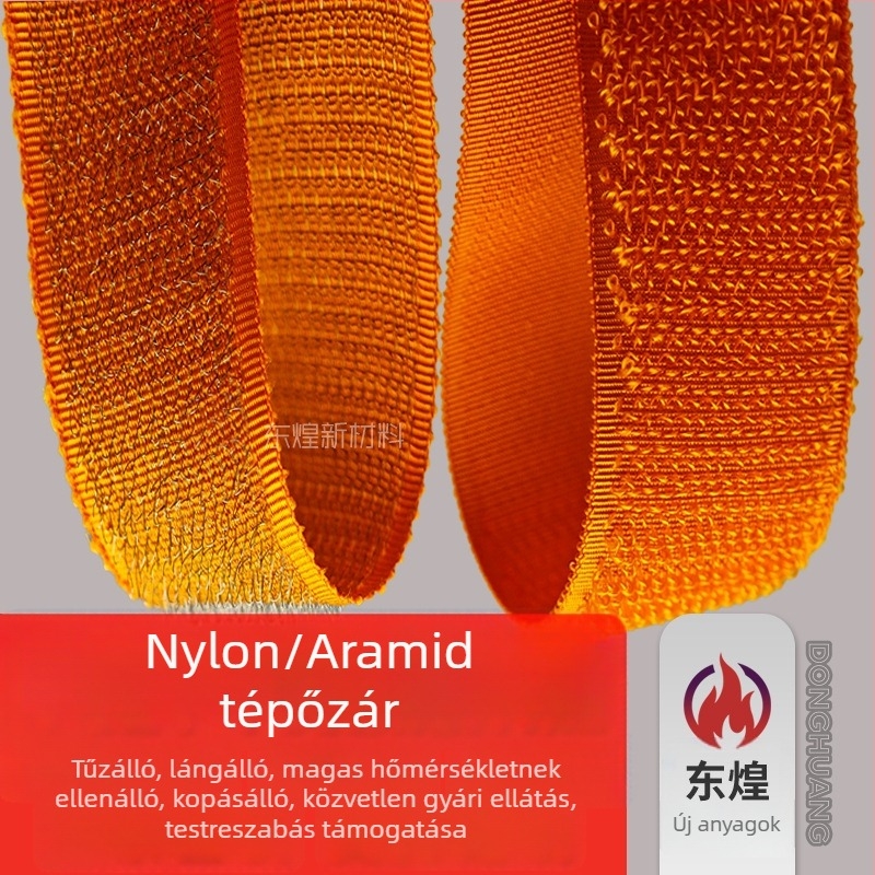 Magas hőmérsékletnek ellenálló Velcro szalag tűzvédelmi ruházathoz, aramid-nylon