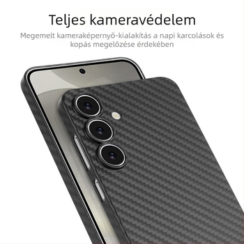 Samsung S25 Ultrahoz ultra vékony PP tok Kevlar szénszálas textúrával, teljes védelem, ütésálló, arany vagy fekete