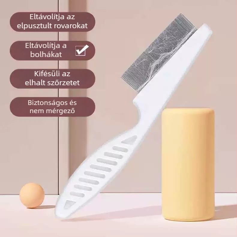 Kutyák és macskák számára készült fésű tűs fogakkal és sűrű fogakkal a laza szőr és bolhák eltávolítására