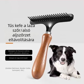Állatgondozó fésű fa nyéllel – csomóoldó és szőrhullás elleni fésű macskáknak és kutyáknak