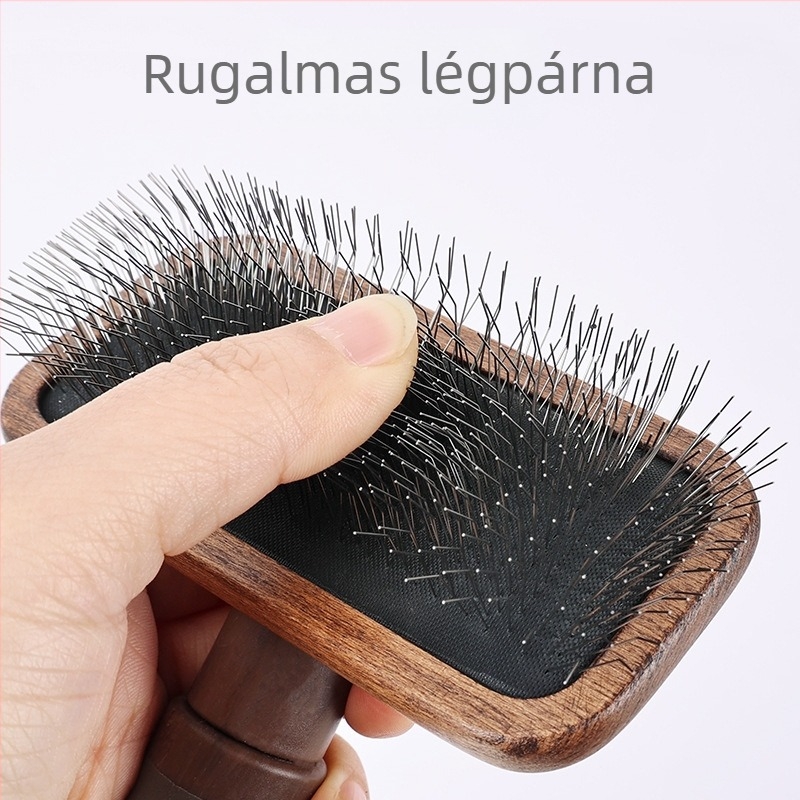 Fából készült kisállatgrooming-kefe macskáknak és kutyáknak – laza szőr eltávolítása és a hosszú szőrzet fésülése