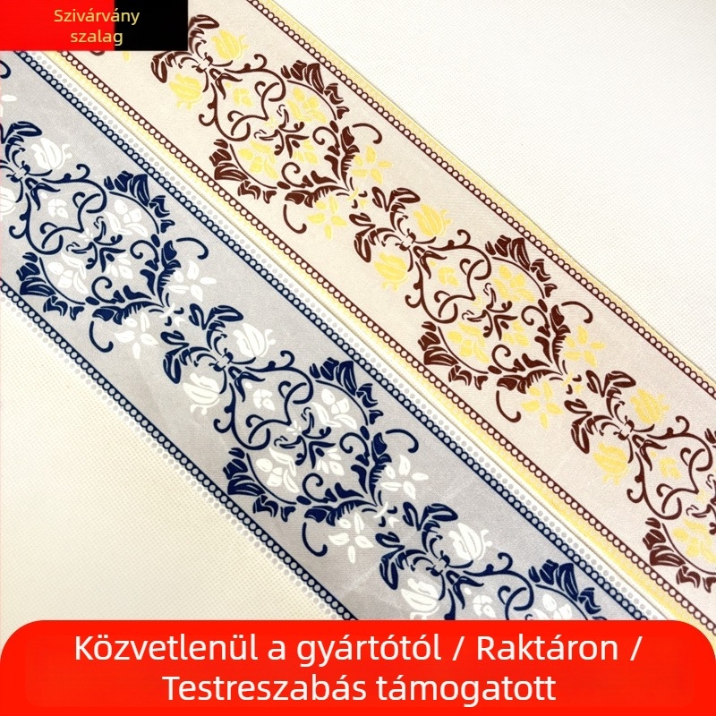 9 cm széles dekoratív szalag fűtőtasakokhoz - nyomtatott szövött él, színes kötött anyag