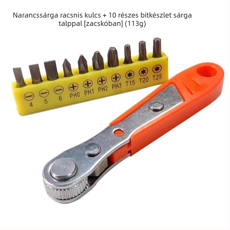 WM Mini 36-dontos racsnis csavarhúzó, kompakt bit-tartóval, előre- és hátra forgás, L‑alakú kulcs