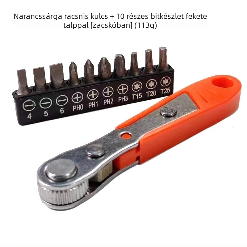 WM Mini 36-dontos racsnis csavarhúzó, kompakt bit-tartóval, előre- és hátra forgás, L‑alakú kulcs
