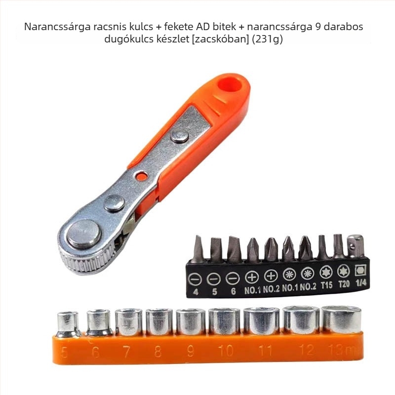 WM Mini 36-dontos racsnis csavarhúzó, kompakt bit-tartóval, előre- és hátra forgás, L‑alakú kulcs