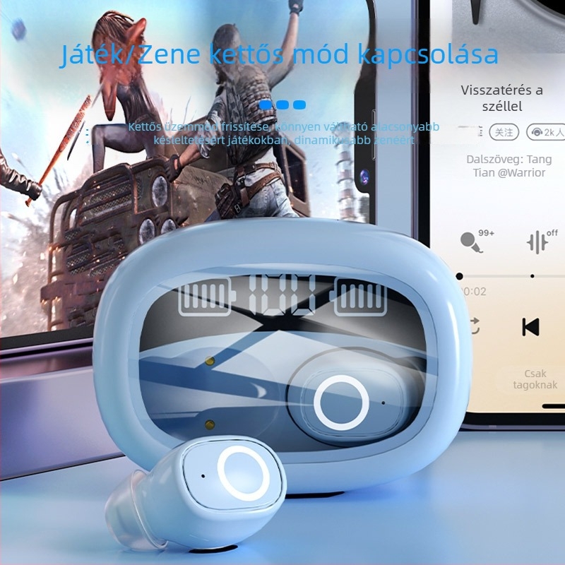 S9 Bluetooth valódi vezeték nélküli fülhallgatók, in-ear, 5,3‑as átlátszó intelligens digitális kijelzővel, zajcsökkentés, 4-8 óra üzemidő