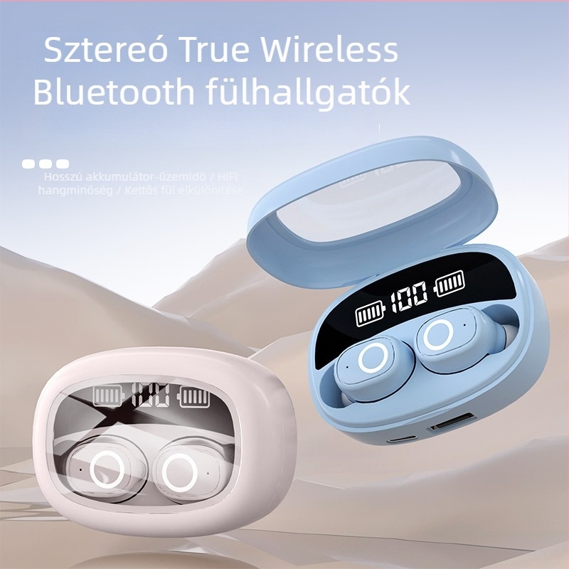 S9 Bluetooth valódi vezeték nélküli fülhallgatók, in-ear, 5,3‑as átlátszó intelligens digitális kijelzővel, zajcsökkentés, 4-8 óra üzemidő