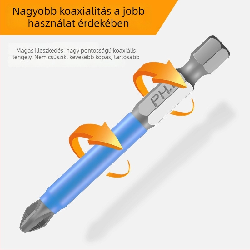 S2 csúszásmentes PH kereszthornyú bit elektromos fúróhoz, mágneses, szigetelt, magas keménység