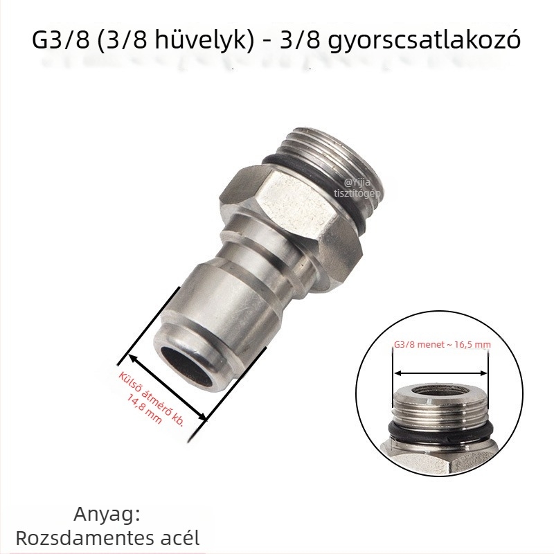 Rozsdamentes acél menetes végcsatlakozó nagy nyomású vízipisztolyhoz, G3/8-tól M14/M18/M22-ig belső és külső menetek