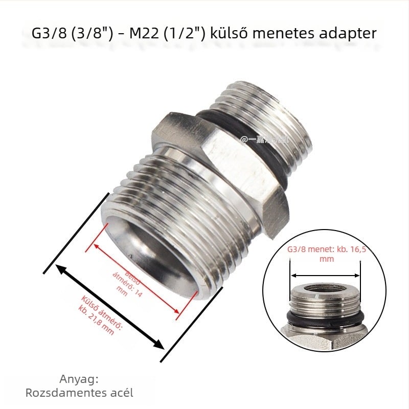 Rozsdamentes acél menetes végcsatlakozó nagy nyomású vízipisztolyhoz, G3/8-tól M14/M18/M22-ig belső és külső menetek