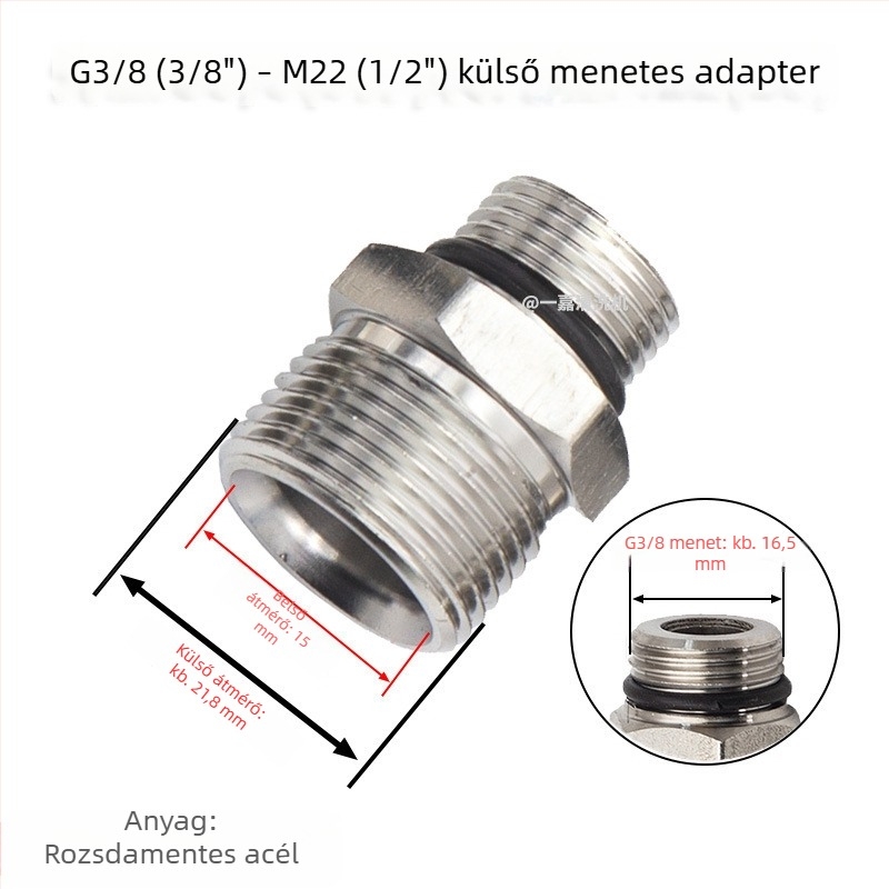 Rozsdamentes acél menetes végcsatlakozó nagy nyomású vízipisztolyhoz, G3/8-tól M14/M18/M22-ig belső és külső menetek