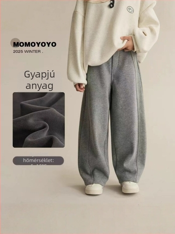 Lányok téli mindennapi nadrágjai, koreai stílusú, fleece béléssel, meleg és laza szabás
