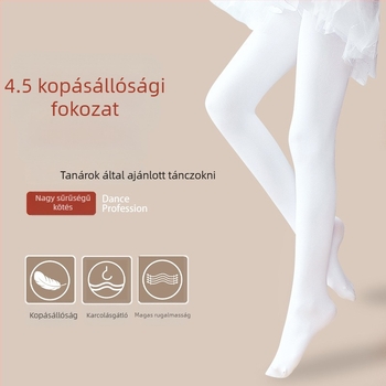Szegély nélküli gyerek harisnya táncra, gyakorláshoz, fehér, tavasz–ősz–kora tél