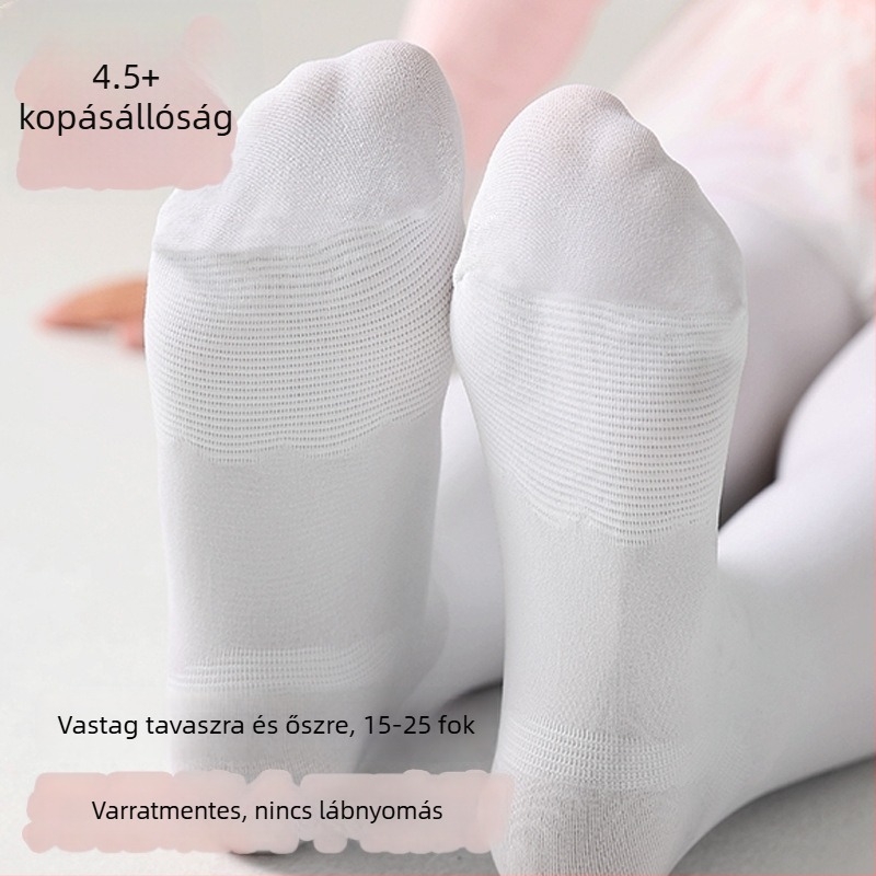 Szegély nélküli gyerek harisnya táncra, gyakorláshoz, fehér, tavasz–ősz–kora tél