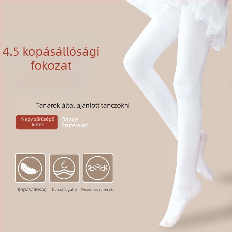 Szegély nélküli gyerek harisnya táncra, gyakorláshoz, fehér, tavasz–ősz–kora tél