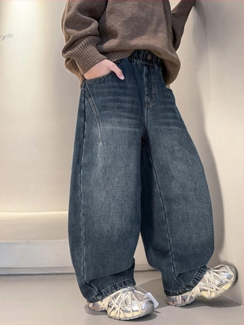 Fiúknak téli fleece-bevonatú farmernadrág, 2025 új modell nagyobb gyerekeknek
