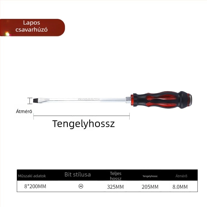 Regt Steel Phillips és lapos csavarhúzó készlet, króm-vanádium acélból, mágneses, csúszásmentes PVC markolattal, ütésálló, 1–8 mm, 175 g
