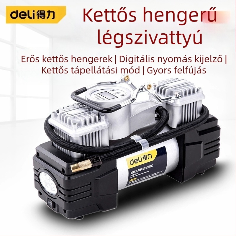 Deli kéthengeres hordozható autó gumipumpa — nagy nyomású, nagy teljesítményű