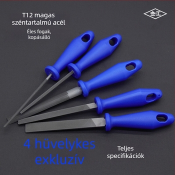 9P1E 4 hüvelykes kis reszelőkészlet: T12 magas széntartalmú acélból, sík reszelő (durva/közepes/finom), félkörös reszelő (durva/közepes/finom) és háromszögreszelő ékszerkészítéshez és faragáshoz
