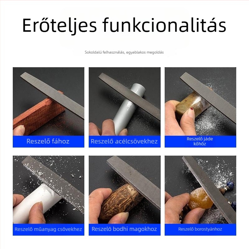 9P1E 4 hüvelykes kis reszelőkészlet: T12 magas széntartalmú acélból, sík reszelő (durva/közepes/finom), félkörös reszelő (durva/közepes/finom) és háromszögreszelő ékszerkészítéshez és faragáshoz