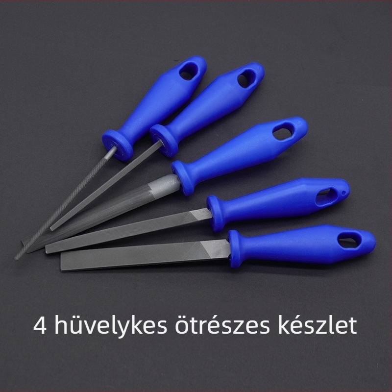 9P1E 4 hüvelykes kis reszelőkészlet: T12 magas széntartalmú acélból, sík reszelő (durva/közepes/finom), félkörös reszelő (durva/közepes/finom) és háromszögreszelő ékszerkészítéshez és faragáshoz