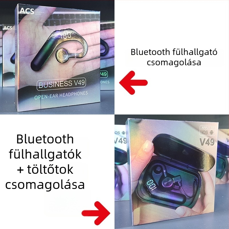 Privát modell V49: vezeték nélküli fejhallgató, lég- és csontvezetésű, nem a fülében illeszkedik, Bluetooth, sportos használat, hosszú akkumulátor-üzemidő, hívásfunkció