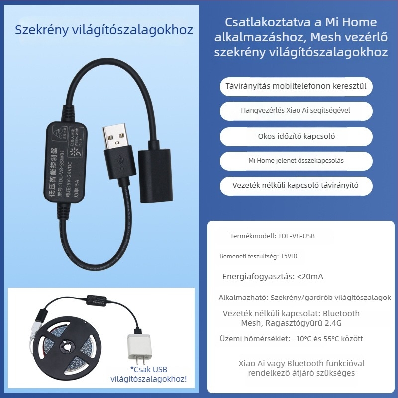5V/12V gardrób LED világítás Mijia Bluetooth vezeték nélküli kapcsolóhoz csatlakoztatva, vezeték nélkül, távirányítóval