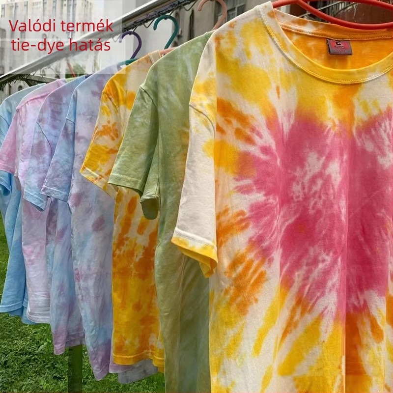 Fehér kereknyakú rövid Ujjú póló, kézzel festett graffiti és tie-dye minta – DIY családi ruha felnőtteknek és gyerekeknek