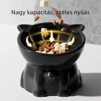 Műanyag macskatál etetésre, magas lábú, ferde peremmel, nyakvédővel, kiömlés elleni védelem