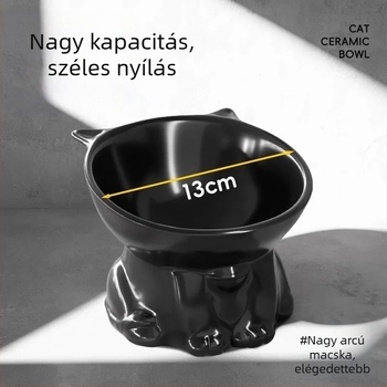 Műanyag macskatál etetésre, magas lábú, ferde peremmel, nyakvédővel, kiömlés elleni védelem