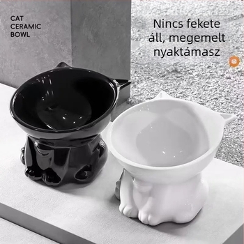 Műanyag macskatál etetésre, magas lábú, ferde peremmel, nyakvédővel, kiömlés elleni védelem