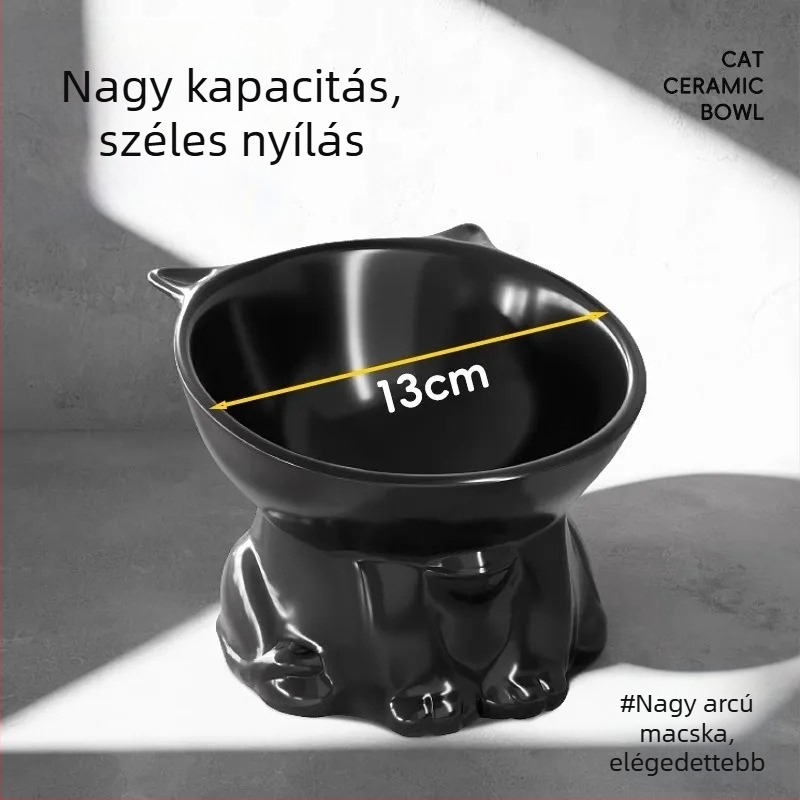 Műanyag macskatál etetésre, magas lábú, ferde peremmel, nyakvédővel, kiömlés elleni védelem
