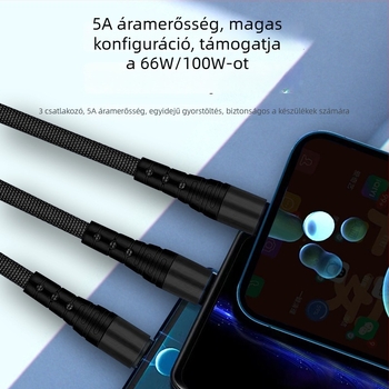 3 az 1-ben szövött gyors töltésű adatkábel mobiltelefonokhoz, 1,2 m, öt színben, Lightning, Micro USB és USB-C